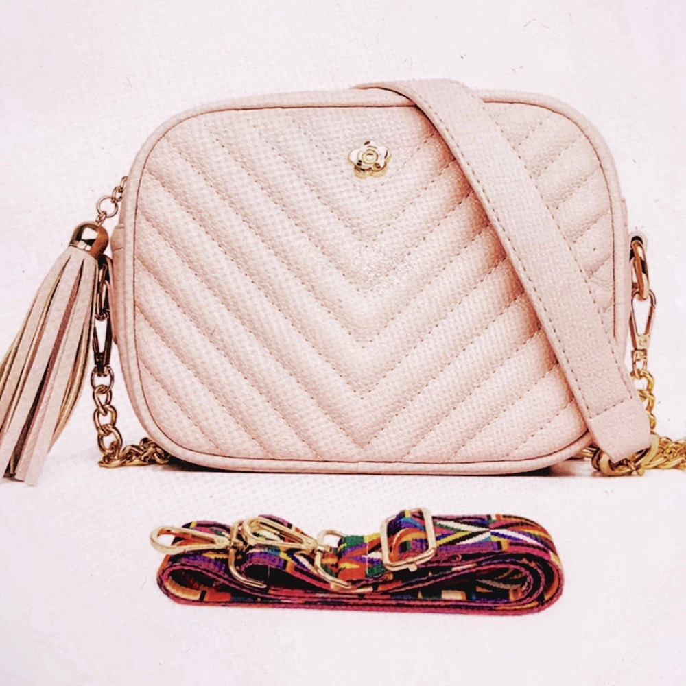 QUILTED Pale Pink Small Crossbody Clutch Purse Bag with 2 Straps Included NWOT - Picture 2 of 11